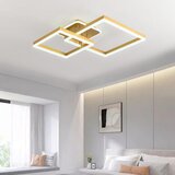 Lustra LED 140W Minimalist 2 Square Gold, LED inclus, 3 surse de iluminare, Telecomanda, Dimabil, Lu